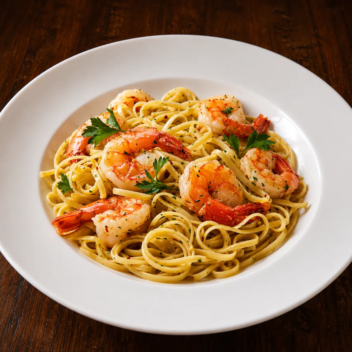 Pasta med scampi och färsk persilja